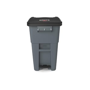 Trash Container On Wheels W/ Lid, 200 Qt.(50 Gal), Standard Step-On Rollout, Gray