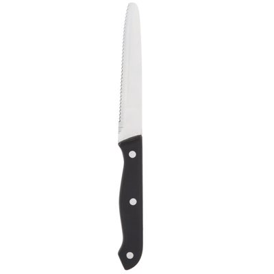 Stainless Steel High Polished Blade Steak Knife, With Black Handle, Round Tip 9"