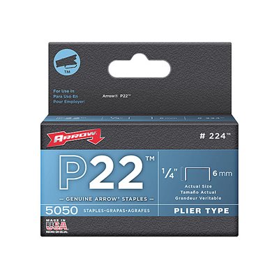 Staples, 1/4"(6 Mm), Steel, 5000 Staples/Pk, For P22 Model, "Arrow"