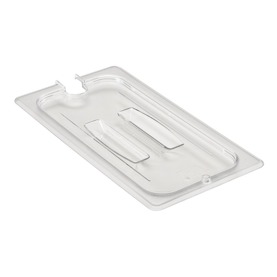 Cambro Camwear 30CWCHN135 Clear, Polycarbonate, Handled Lid With Spoon Notch (1/3 Size)