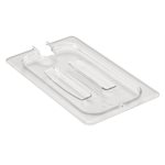 Cambro Camwear 40CWCHN135 Clear, Polycarbonate, Handled Lid With Spoon Notch (1/4 Size)