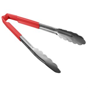 Utility Tongs, Stainless Steel, Red, 9"