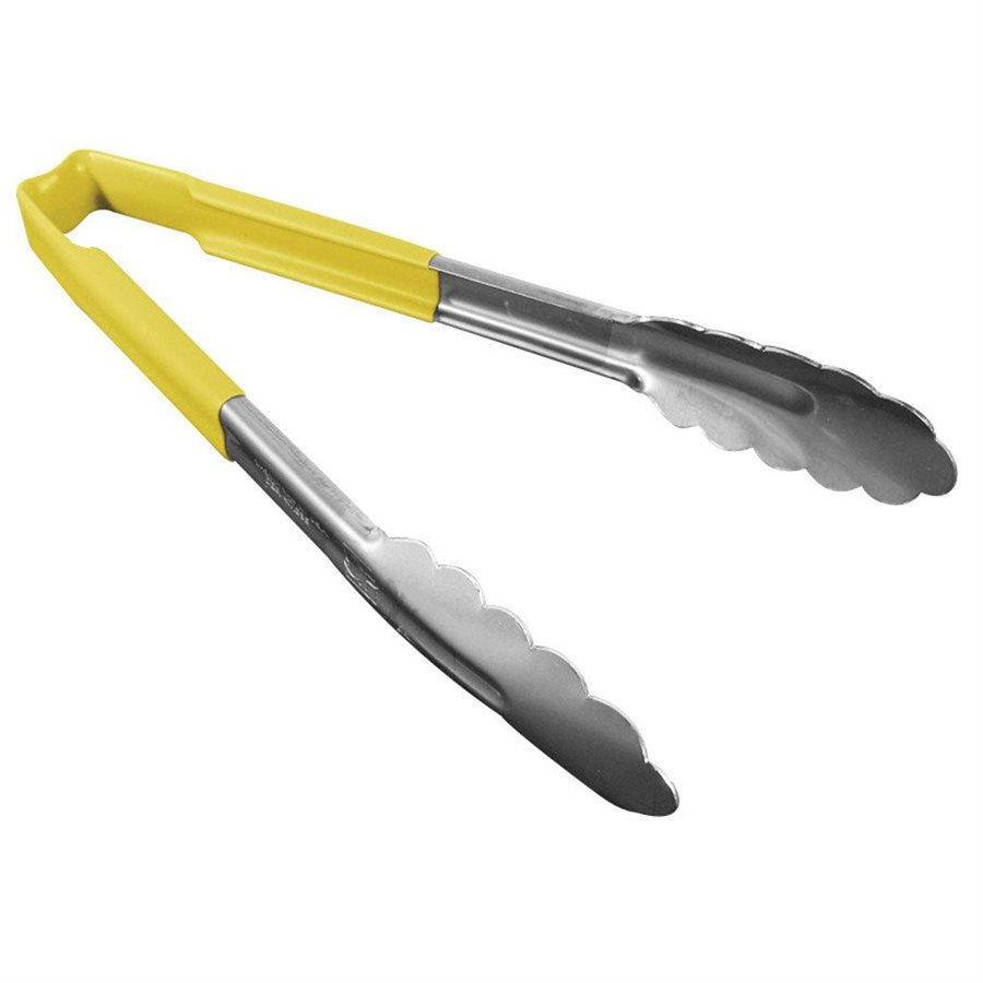 Utility Tongs, Stainless Steel, Yellow, 9"