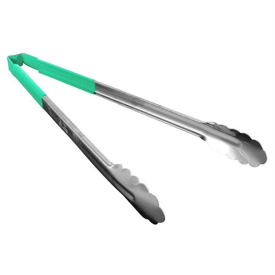 Utility Tongs, Stainless Steel, Green, 16"