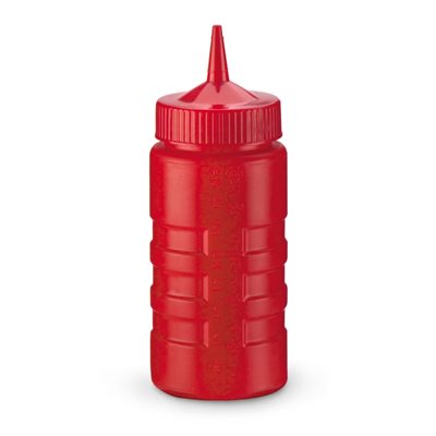 Squeeze Bottle, Wide Mouth, Polyethylene, Red, 16 Oz (473 ML)