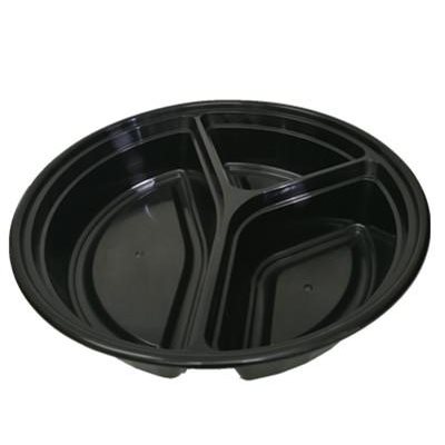 9" 3 COMPARTEMENT ROUND CONTAINER WITH CLEAR LID 150 SET/CS