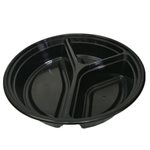 9" 3 COMPARTEMENT ROUND CONTAINER WITH CLEAR LID 150 SET/CS