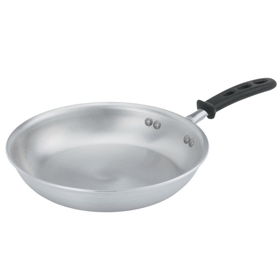 Fry Pan, Aluminum, Natural Finish, Silicone Handle, 12" Diameter