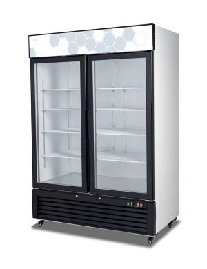 REACH IN REFRIGERATOR, 2 GLASS DOORS, 49CU/FT, 54.4" X 31.5" X 81"H