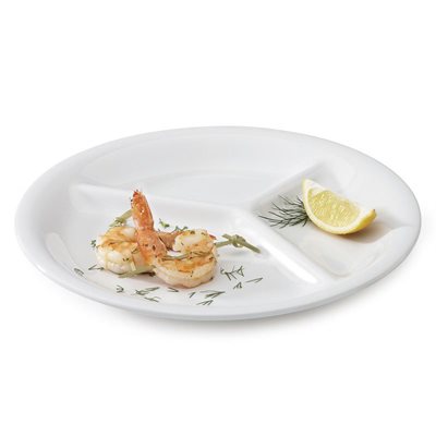 Assiette A 3 Divisions, En Mélamine, Blanc, Diamètre 26 CM