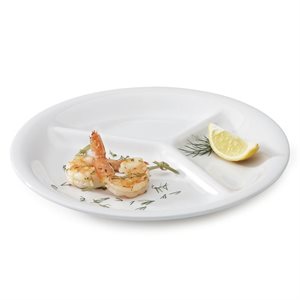 Plate, 3 Compartments, 10.25" Diameter, Melamine, White