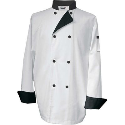 Veste De Cuisinier, Taille Moyenne, Blanc A Contraste Noir