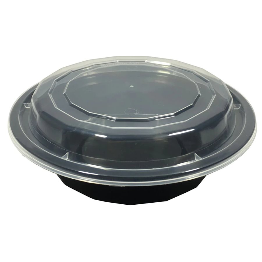 6" Round Black Container 16 oz. , With Clear Lid , (50/PK)