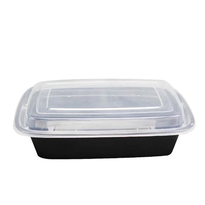 Microwaveable PP Black Rectangular Container 38 oz. , With Clear Lid, (50/PK)