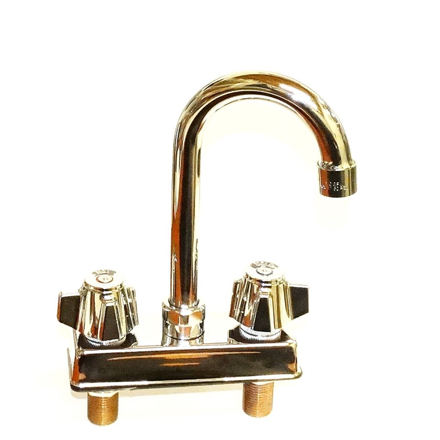 Deck-mounted faucet 4" centers, 3 1/2" gooseneck spout