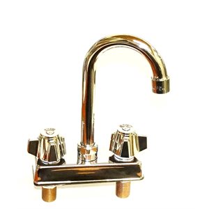 Deck-mounted faucet 4" centers, 3 1/2" gooseneck spout