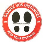 "DISTANCE" FLOOR SIGN - 14" ROUND, RED (BIL.)