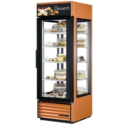 Merchandiser/Refrigerator, 4 Glass Sides, Copper Edges