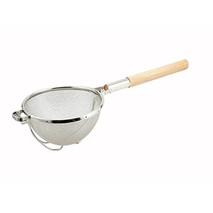 Strainer, Double Tin Mesh, 14" Diameter, Round Wood Handle