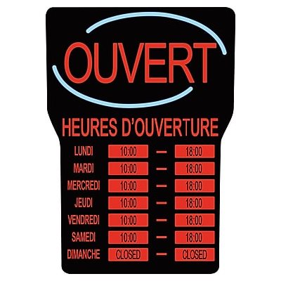 Enseigne A Heure D'ouverture LED, Francais, "Royal Sovereign® LED"