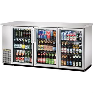 Refrigerator(Back Bar), Stainless Steel, 3 Swing Doors, 73" Long