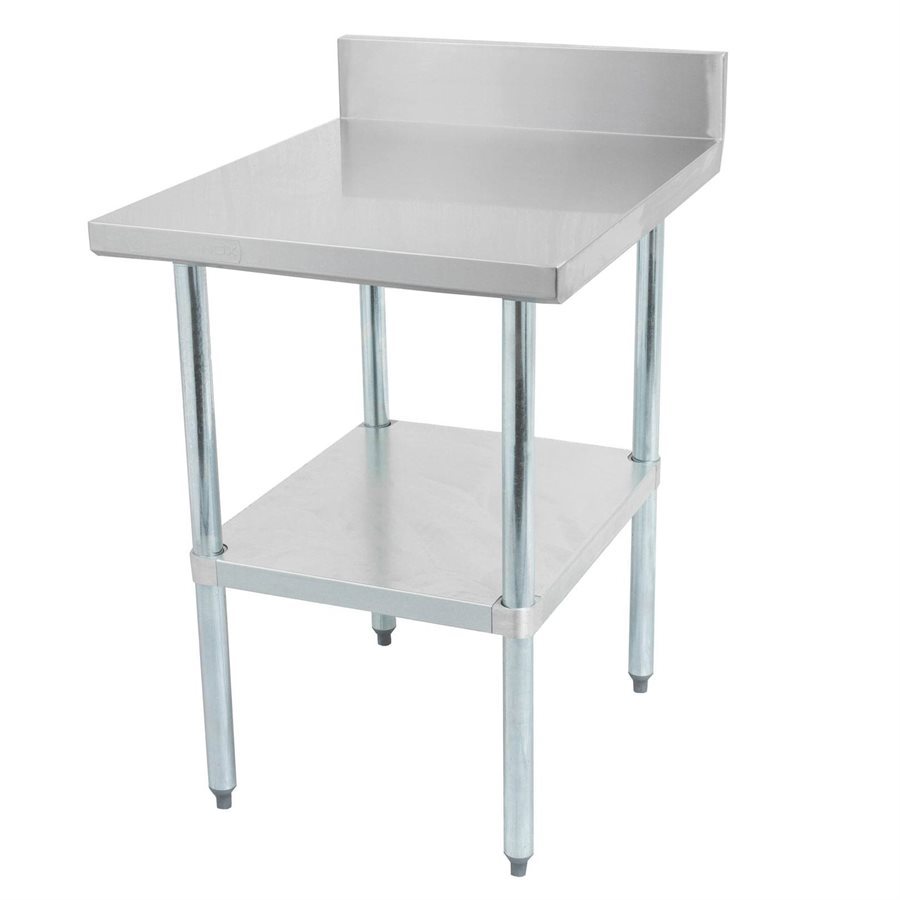 18-Gauge 430 Stainless Steel Work Table 24" × 24" , With 4" Backsplash, Galvanized Steel Undershelf and Legs