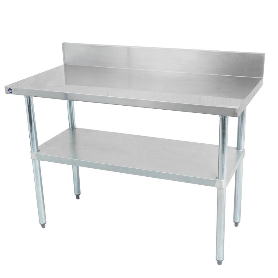 18-Gauge 430 Stainless Steel Work Table 24" × 72" , With 4" Backsplash, Galvanized Steel Undershelf and Legs