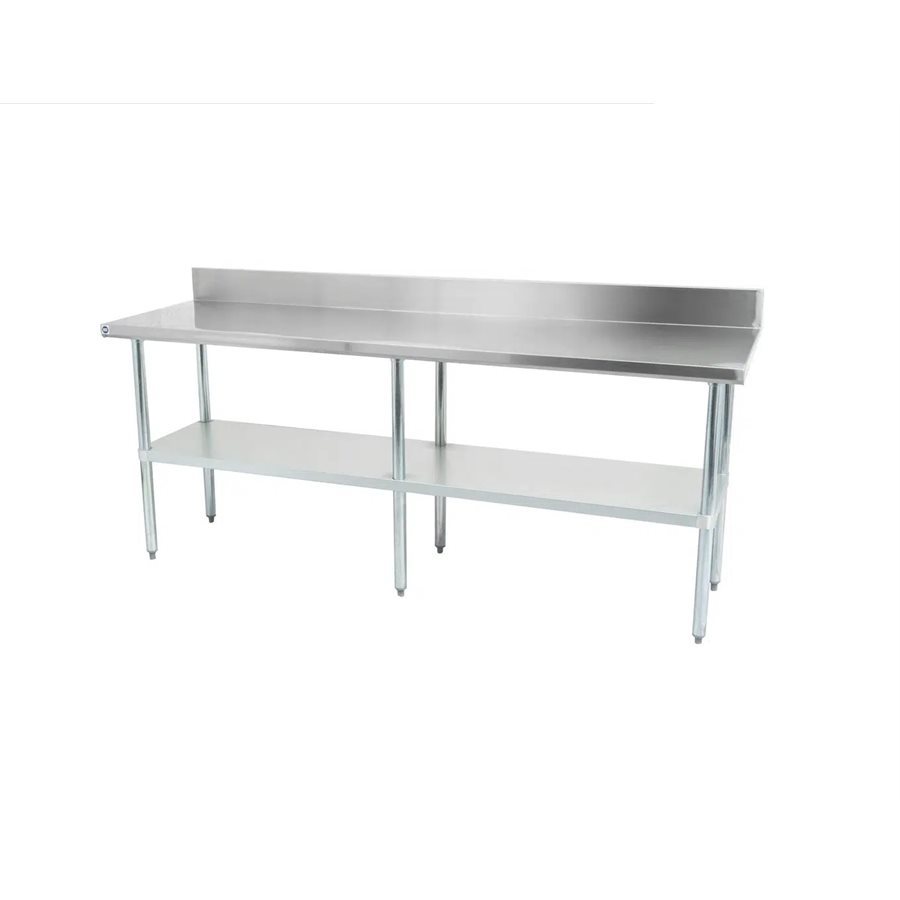 18-Gauge 430 Stainless Steel Work Table 24" × 96" , With 4" Backsplash, Galvanized Steel Undershelf and Legs