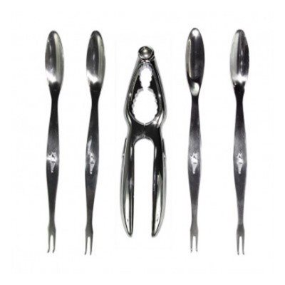 Lobster Set, 5 Pieces ( 1 Lobster Cracker, 4 Seafood Forks), 8" 