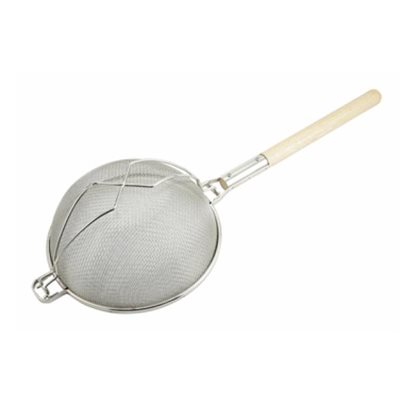 Strainer, Double Tin Mesh, 12" Diameter, Round Wood Handle