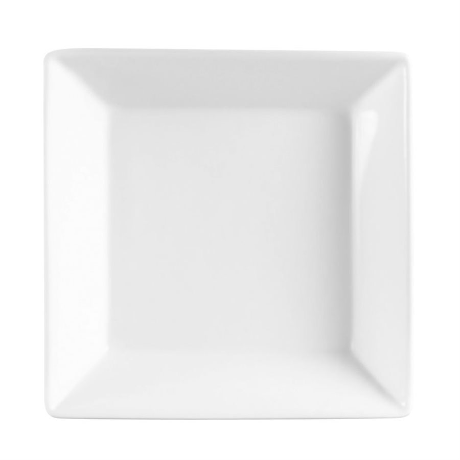 Plate, Square, Ceramic, White, Raised Edges, 6.5"